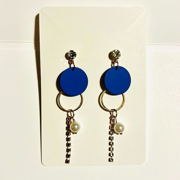 Blue & Gold Dangle Earrings - Picture 2 of 4